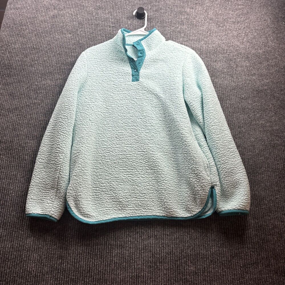Lands Ends Women’s Small Aqua Fleece Pullover With Snaps